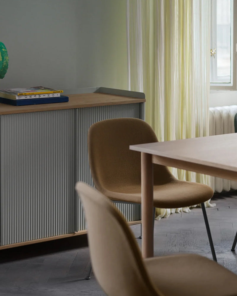 Enfold - Gray sideboard - Ribbed metal - Oak
